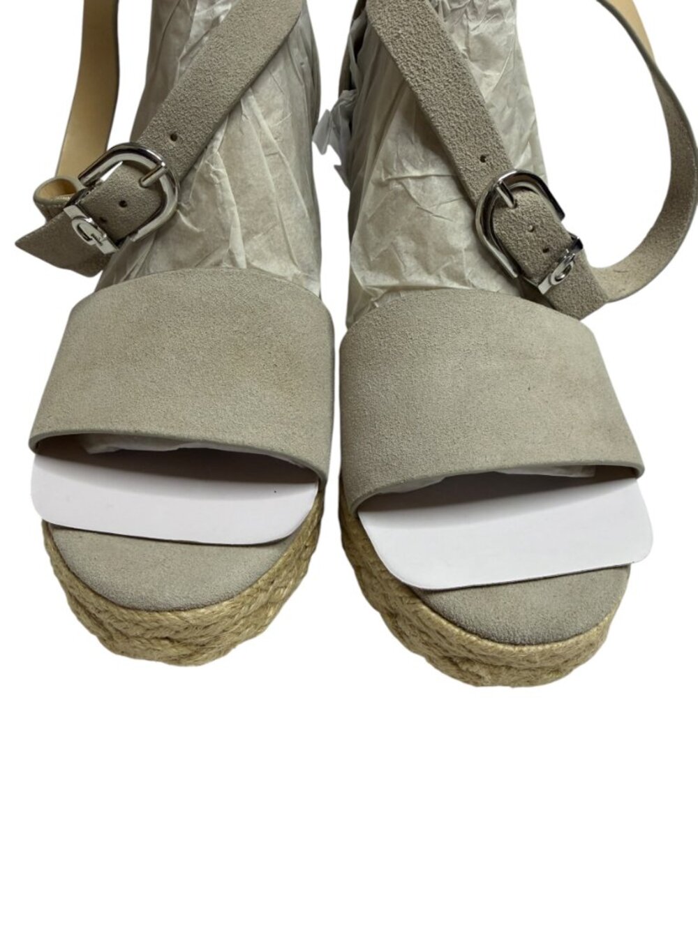 Guess Hidy Suede Sandals Shoes Wedge Espadrille Buckle Light Gray 8.5 NIB - Picture 6 of 13